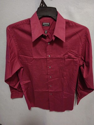 Arrow Shirt Mens 16.5 Burgundy Long Sleeve Button Down Cotton Blend
