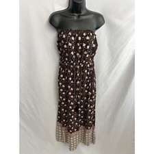 Harlow & Rose Maxi Dress Black Brown Floral Strapless S Floral Boho Bohemian