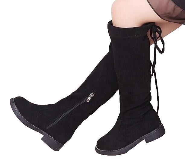 Knee High Boots for Girls With Side Zipper Patent Leather, Fur