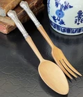 Gorham Chantilly Sterling Silver Wood Salad Serving Fork Spoon MCM Set 10.75”