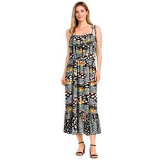 Animal Print Midi Dress Womens Medium Multi Tie Strap Ruffle Hem