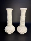Brody Hobnail Milk Glass Bud Vases White MCM Set of 2 Vintage 7.75"