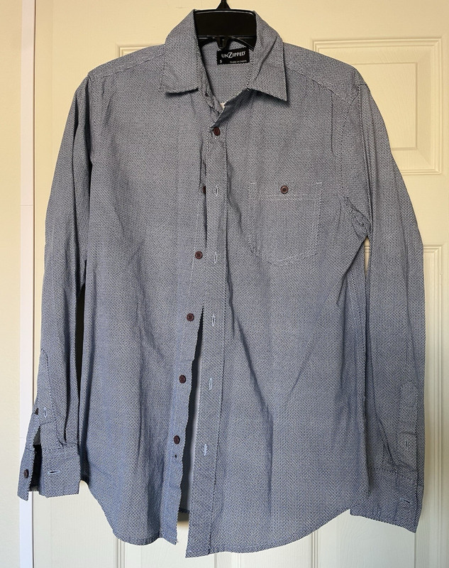 UNZIPPED Men’s Blue Geometric Woven Long Sleeve Button-Up Point Collar Shirt S