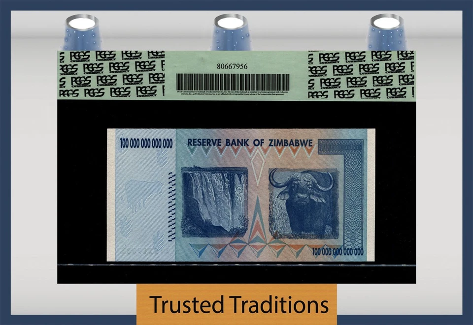 TT PK 91 2008 ZIMBABWE 100 TRILLION DOLLARS RESERVE BANK PCGS 69 PPQ SUPERB GEM - Image 2 of 2