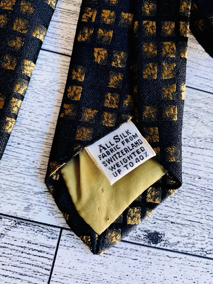 Corbata de diseñador Broadstreet’s By DAMON negra dorada para hombre 100 % seda ¡Envío RÁPIDO! Foto 4 de 4