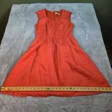 J.Crew Linen Fit Flare Dress Womens Sz 4 Sleeveless Pleated Scoop Neck Orange