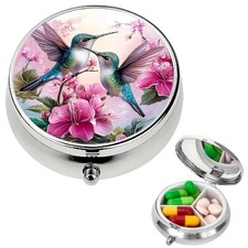 Hummingbird Floral Design 3-Compartment Pill Box Portable Size Organizer