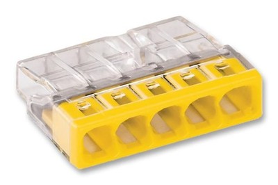 WAGO Compact Push Wire Connector for Junction Boxes, 5 Way, 2273 Series, Yellow