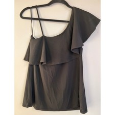 Banana Republic Black One Shoulder Ruffle Sleeveless Top. Size Small