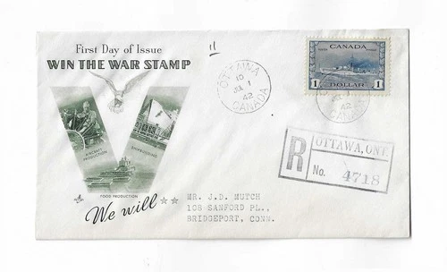 Canada 1942  $1 destroyer on FDC with a better patriotic cachet