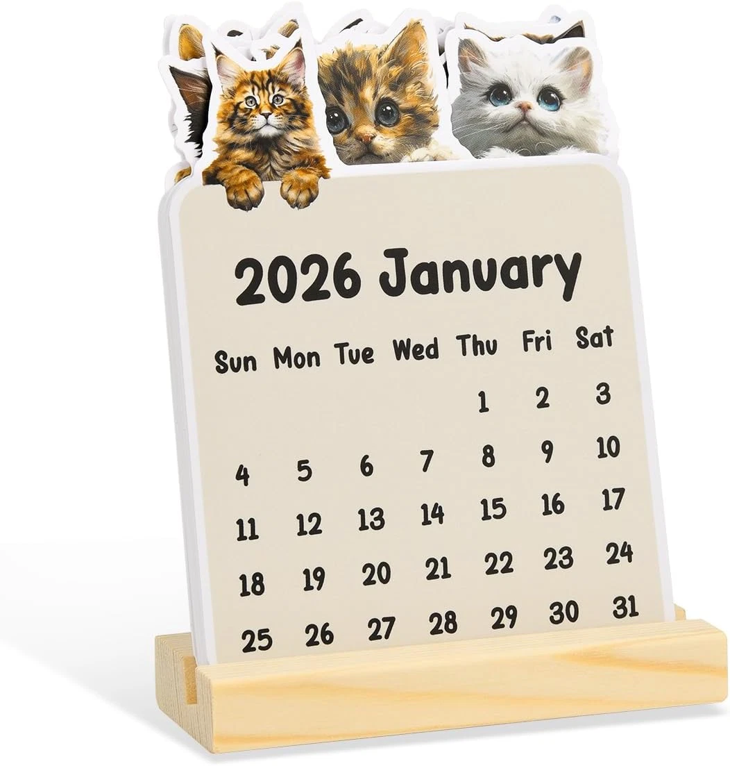 Small Cat Desk Calendar 2026, Mini Cat Desk Calendar