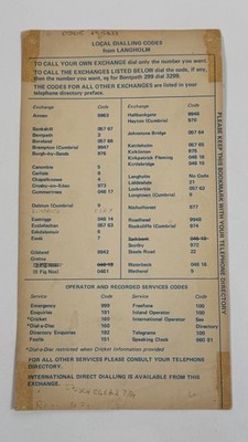 Vintage GPO/British Telecom lokale Vorwahlen von Langholm Westschottland -24
