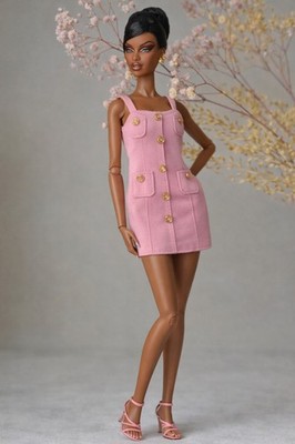 Pink button- embellished mini dress (Fashion Only)