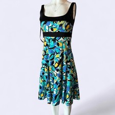 Nine West Retro Blue and black midi dress, black lining, zipper closure, size 2 