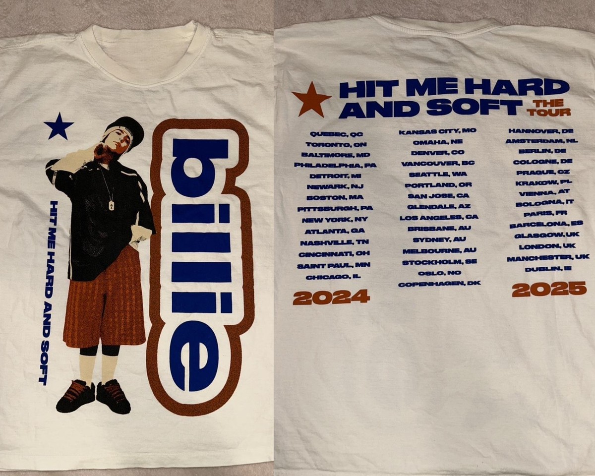 シャツ Billie Eilish HIT ME HARD N SOFT Jersey Billie Eilish Hit Me Hard and Soft 2024 Tour Double Sided