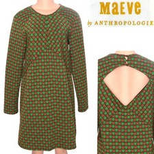 Maeve Anthropologie Shift Dress Green/Orange Geometric Jacquard Knit St Pat's L