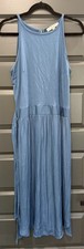 Women’s Loft Dress Blue Belted Midi Ankle Size 10 Ruched Sleeveless Tie