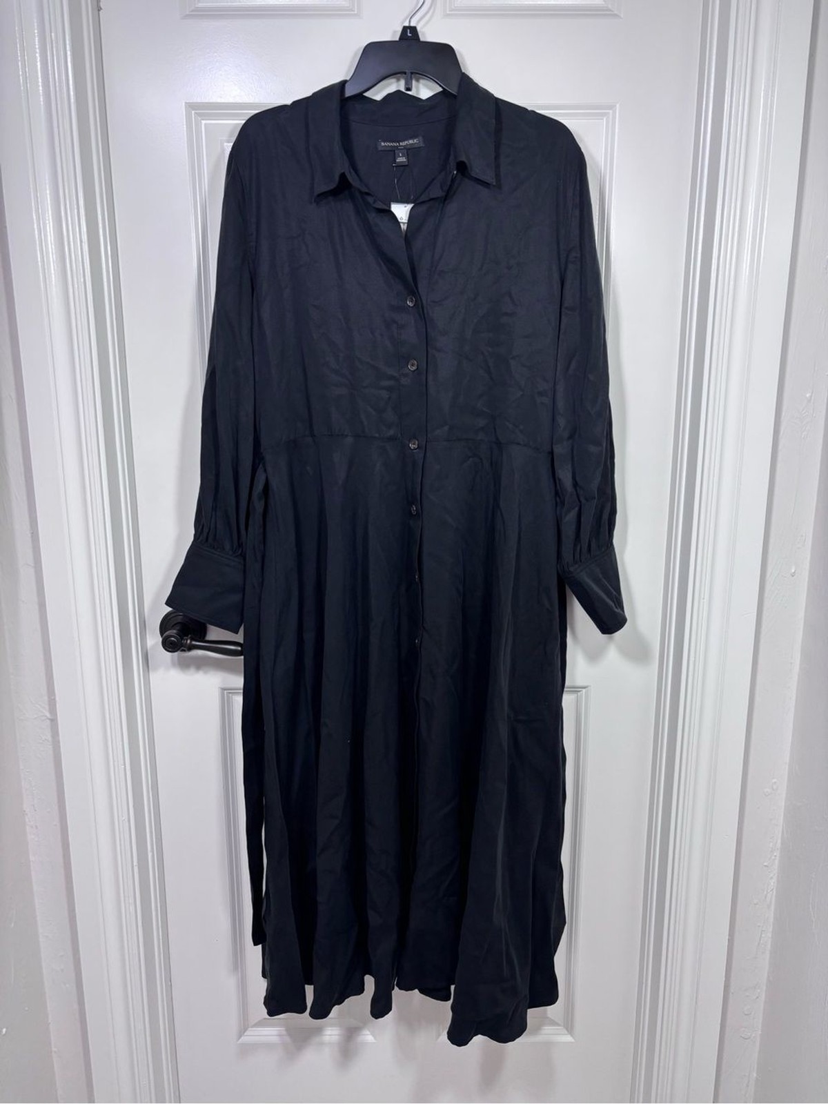 NWT Banana Republic Tencel Midi Shirt Dress Women’s L Black
