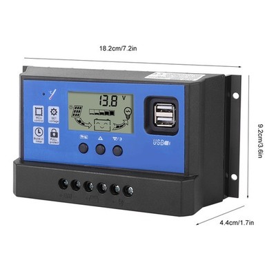 60A 12/24V LCD Display Street Lamp Intelligent Solar PWM Dual USB Controller SET