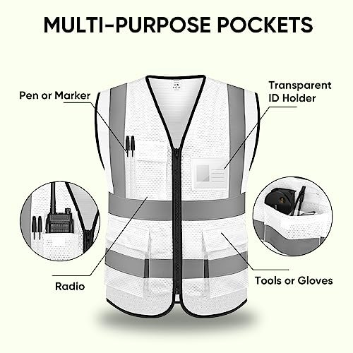 Reflective Safety Vest High Visibility Class II Mesh Vest for Large 1 White - Picture 5 of 7
