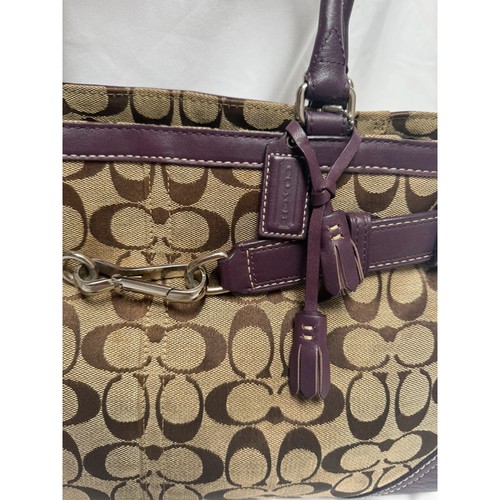 Gorgeous Vintage Coach Shoulder Bag Monogram & Purple Leather Trim - Picture 3 of 8
