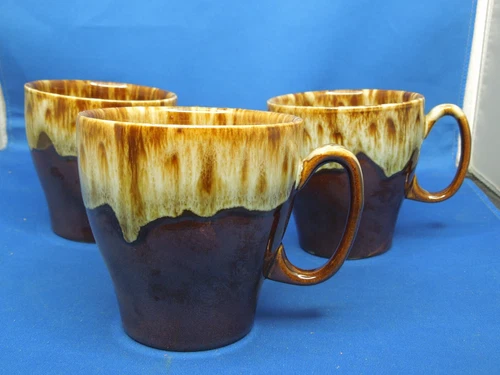 Brown Drip Glaze Vintage USA Pottery Coffee Mugs Cups Set Of 3 Canonsburg 70s