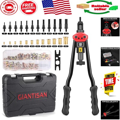 Heavy-Duty Rivet Nut Tool with 12 Mandrels and Rugged Carrying Case - 176 PCS