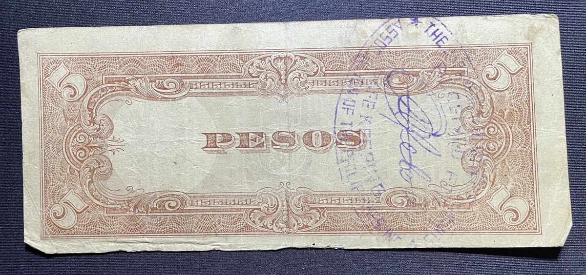 Japanese Government Five Pesos Note WW2 Occupation Stamped See
