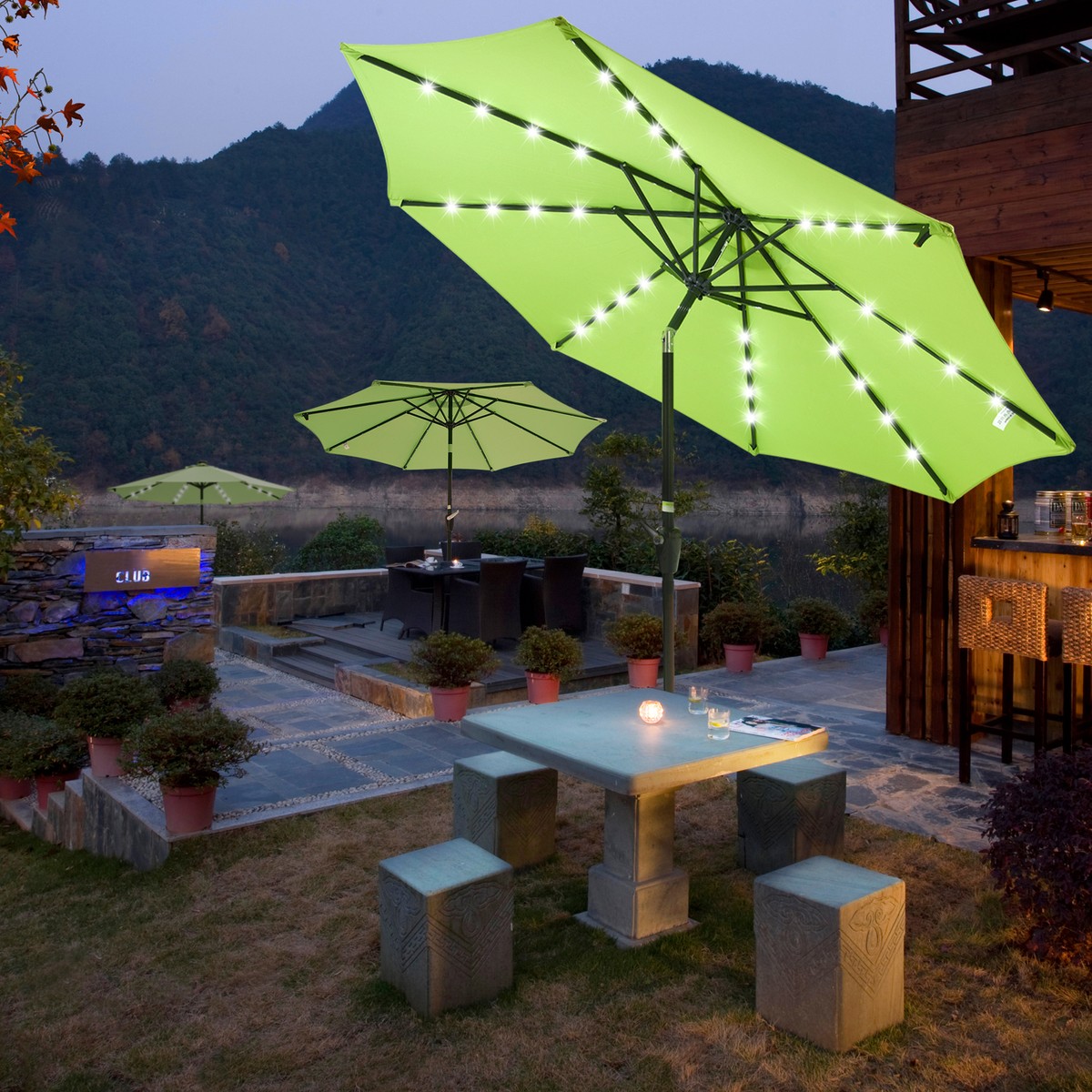 9ft 8 Ribs Patio Umbrella Solar Powered 32 LED Crank u0026 Tilt Outdoor Sun  Shade 657258058842 | eBay