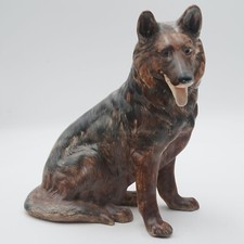 Vintage 1987 German Shepherd Hand-Painted Dog Figurine 11" H, Signed Joseph M