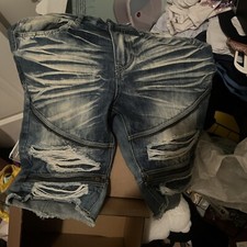 Smoke Rise Mens Denim Shorts Size 34 Blue Distressed Bleached Biker