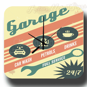 GARAGE FULL SERVICE VINTAGE RETRO STYLE METAL TIN SIGN WALL CLOCK