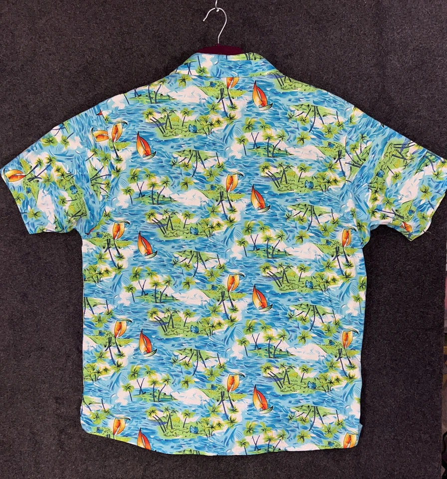 Vintage Summer Hawaiian Shirt "Easy" Men's Size L Palm Trees & Boat Q - Image 2 of 4