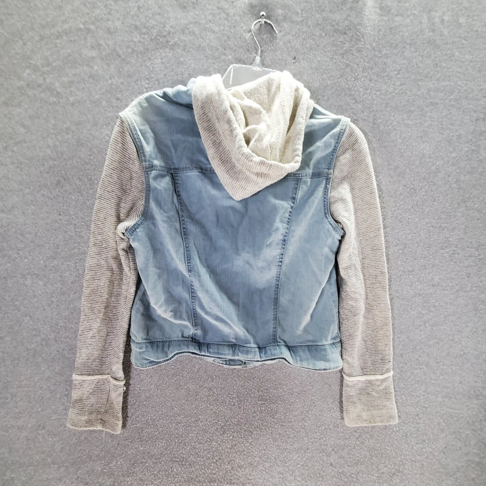 Suéter Mossimo Niñas Grande Azul Con Capucha Jean Demin Chaqueta Botón Delantero Foto 4 de 4