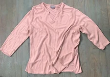 LIZ CLAIBORNE Pullover Blouse 3/4 Sleeve Pink V Neck Satin XL Summer Top NWOT
