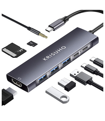 9 in 1 USB C Dockingstation Adapter, 4K HDMI, 3x USB 3.0, 100W PD, TF/SD & AUX 