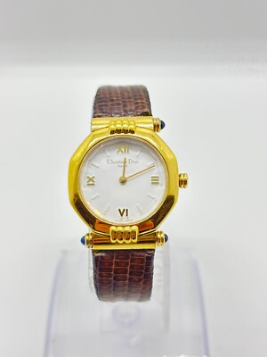 Exc+5] Christian Dior 64151 Gold White Octagon Quartz Women's