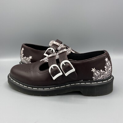 Dr Martens 8065 Mary Jane Floral Lace Shoes Slip On Leather Flats