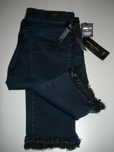 EMANUELA COSTA JEANS STRETCH VITA ALTA CAPRI PIZZO CAVIGLIA PANTALONE DONNA  | eBay