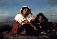 Oil painting Henri Lehmann - les repos young woman the rest in landscape canvas