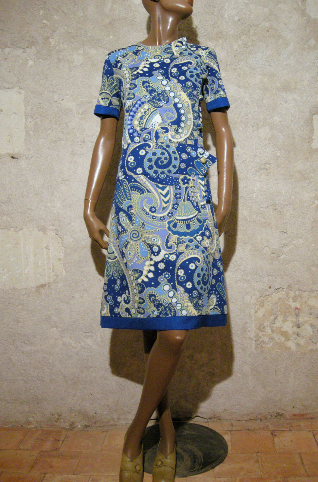 Robe Vintage Années 1970 Taille 38 - Style Graphique Polyester - VTG