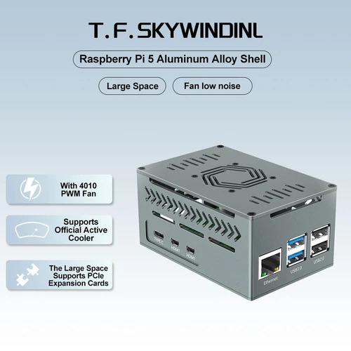 Aluminum Case for Raspberry Pi 5 X1000/X1001/X1003/N04/N05 PCIe Peripheral Board