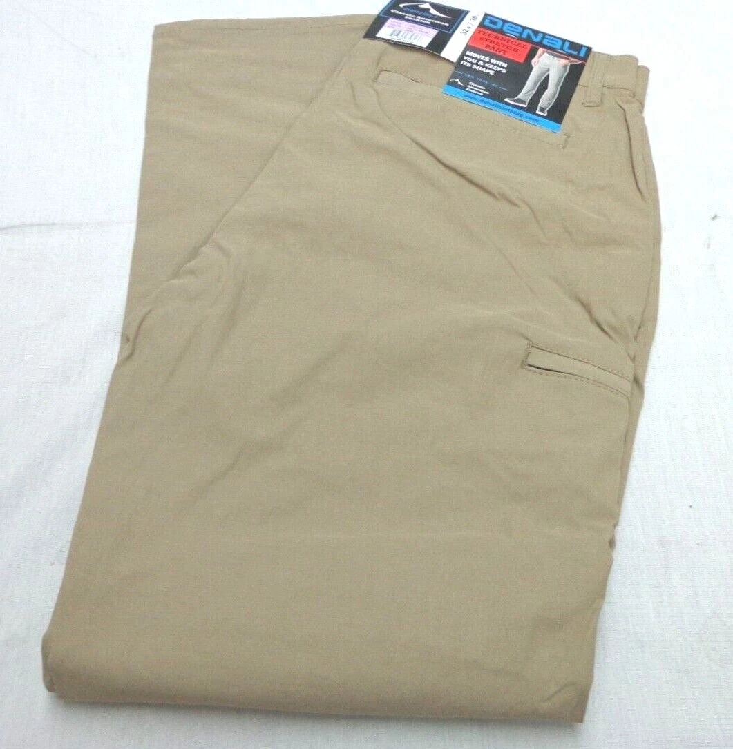 DENALI Delta Khaki Technical Stretch Pants -Side Zipper Media Pocket NWT  32/30