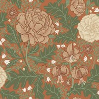14004 - Ekbacka Blumenmuster Eiche BläTter Rot Galerie Tapete