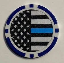 Thin Blue Line Flag - Magnetic Clay Poker Chip - Golf Ball Marker 