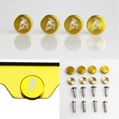 Laser Etched Gold Aluminum Lamborghini License Plate Frame Fastener Screws Cap