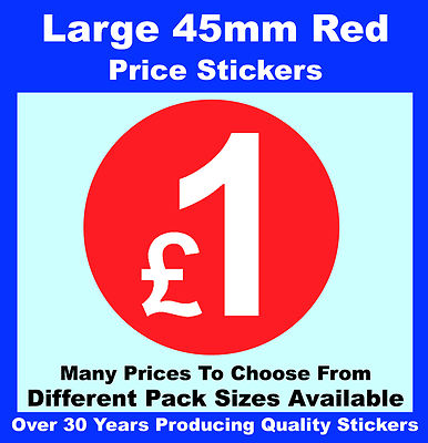 1 £ große 45 mm leuchtend rote Ladenpreis Punkt Aufkleber/Klebeetiketten 1,49 £ 1,69 £