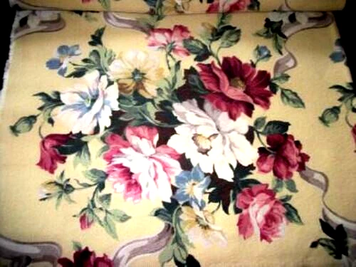 1930s Yellow Barkcloth Fabric Floral Gray Ribbons Vat Dyed Cottagecore 96x42 - Image 3 of 3