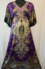 African Women's Kaftan Dashiki Dress Maxi Caftan Gown Purple Polyester Free size