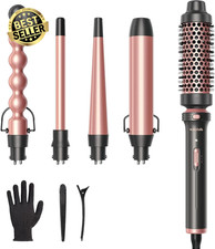5 in 1 Curling Wand Set Hair Curler w/ Brush & 4 Ceramic Barrels Rose Gold